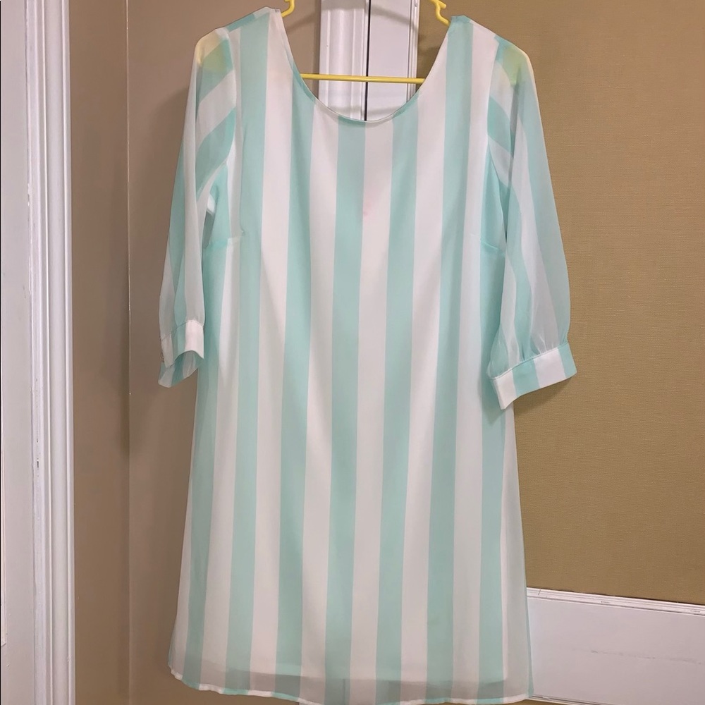 Teal and white striped dress
